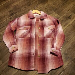 No Comment Shacket Maroon White Plaid Thivk Women's Sz S